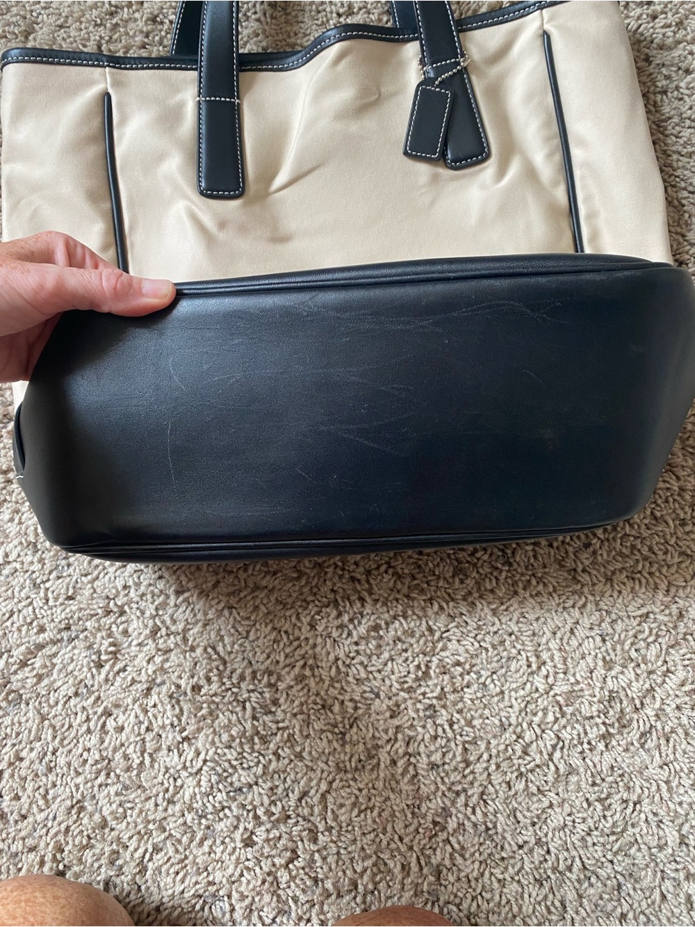 Coach Cream Canvas Tote with Black Leather Trim and Handles - Picture 5 of 5